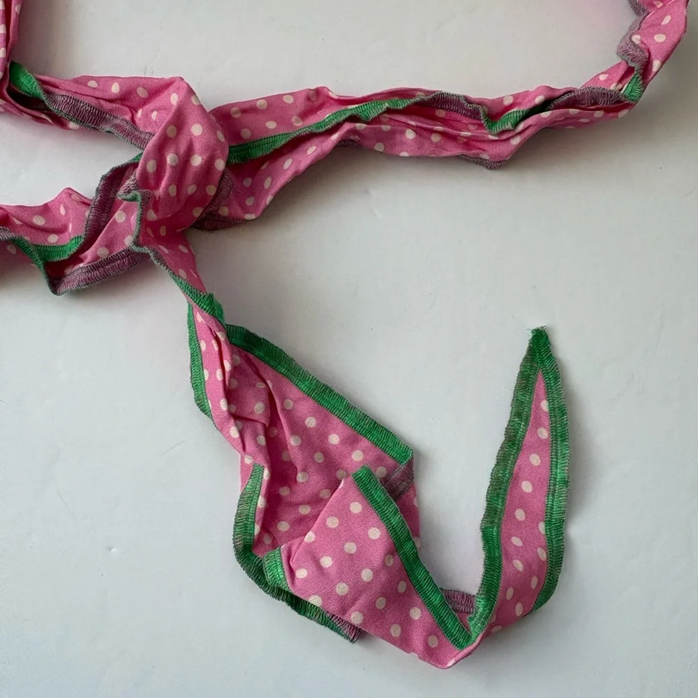 Free People Pink Polka Dot Scarf with Green Trim